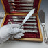 1936 British vintage sterling silver handle cutlery 6x2 & server set in wooden box